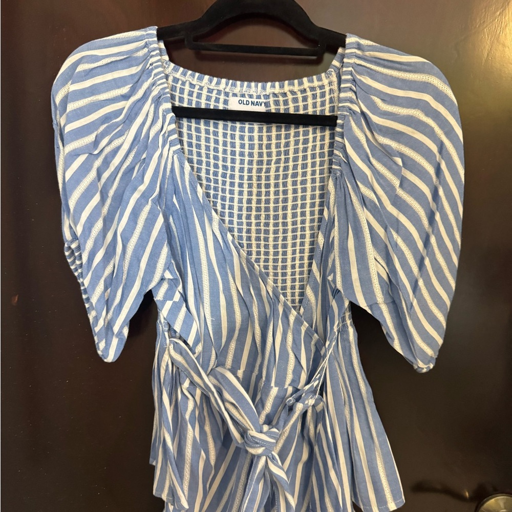 Old Navy Blue and White Striped Blouse